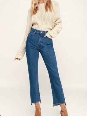 Rolla’s original Cropped straight high rise Raw Hem Jeans Size 30